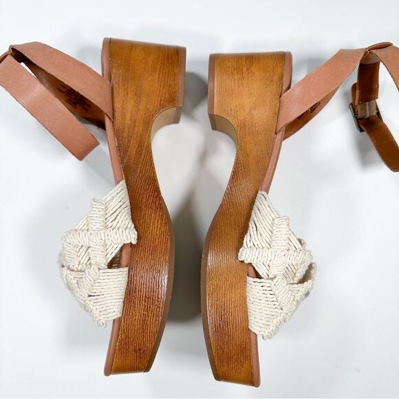 NEW Lucky Brand Sz 9 Famika Platform Sandals Chunky Knit Ankle Strap Leather - Picture 6 of 12